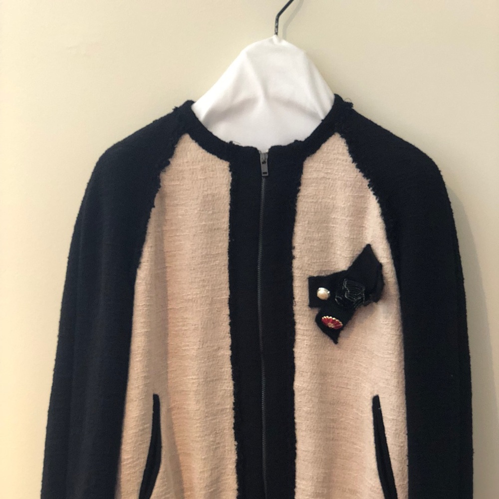 Zara twill blk/cream jacket w back garden pattern